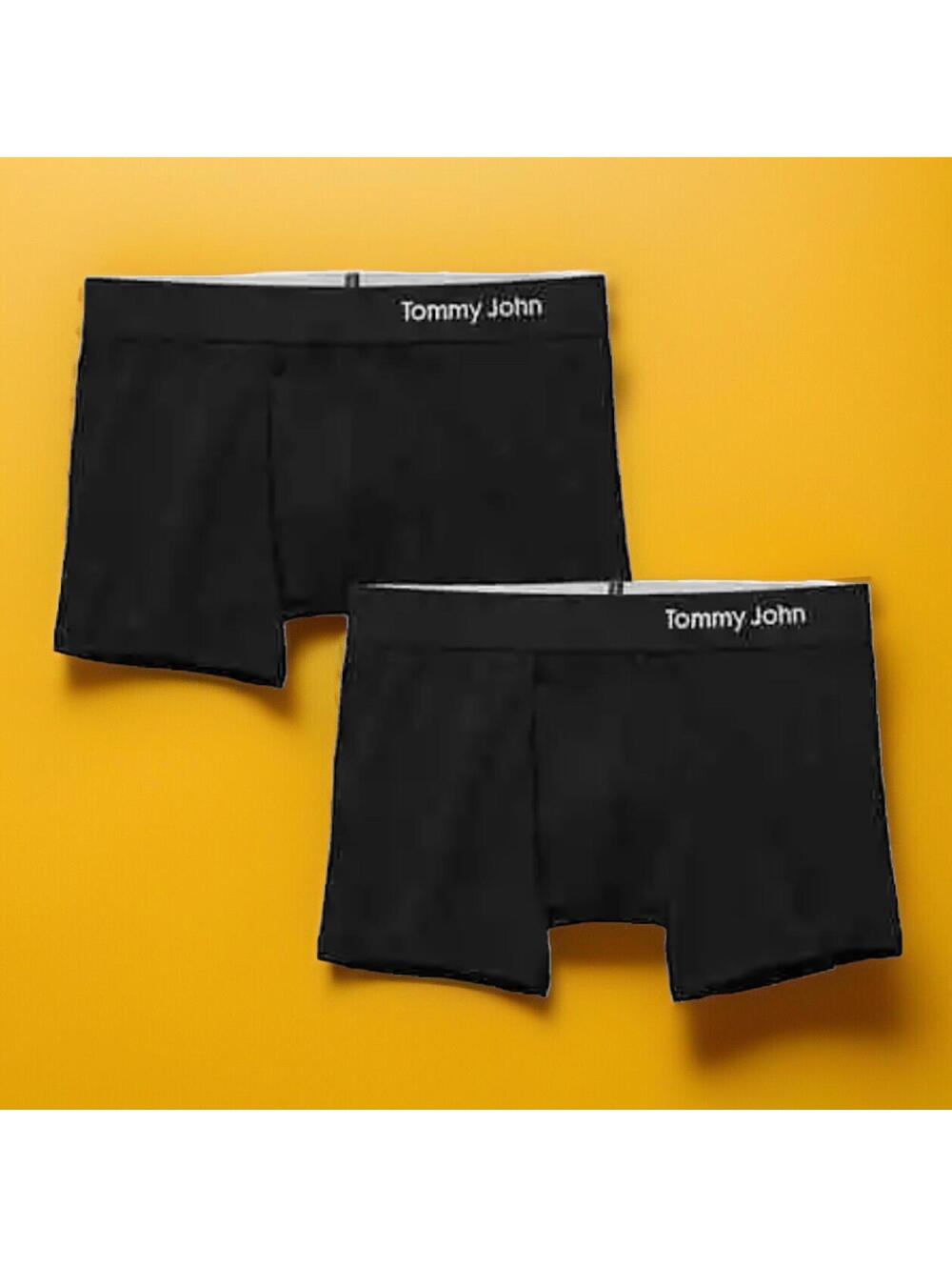 $55 Tommy John Cool Cotton 4" Boxer Briefs - 2 Pack Black Men's New Xl